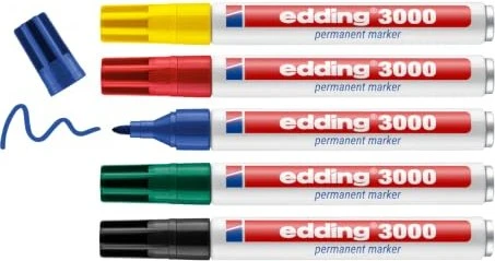 edding 3000 Permanentmarker sortiert, 5er-Set, Kunststoffbox