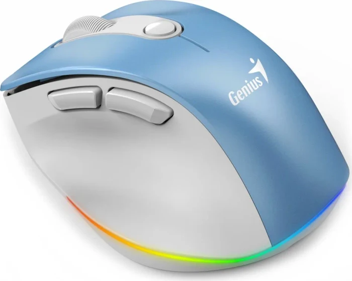 Genius Ergo 9000S Pro Wireless Bluetooth Rechargeable Mini Ergo Silent Mouse, Light Blue, USB/Bluetooth