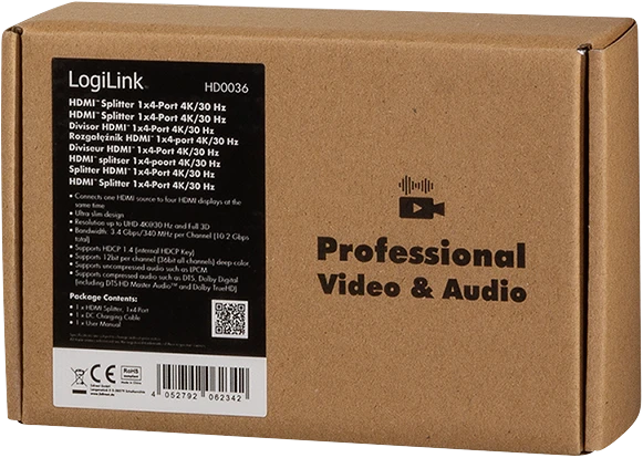 LogiLink HDMI-Splitter 1x4-Port 4K/30Hz schlank