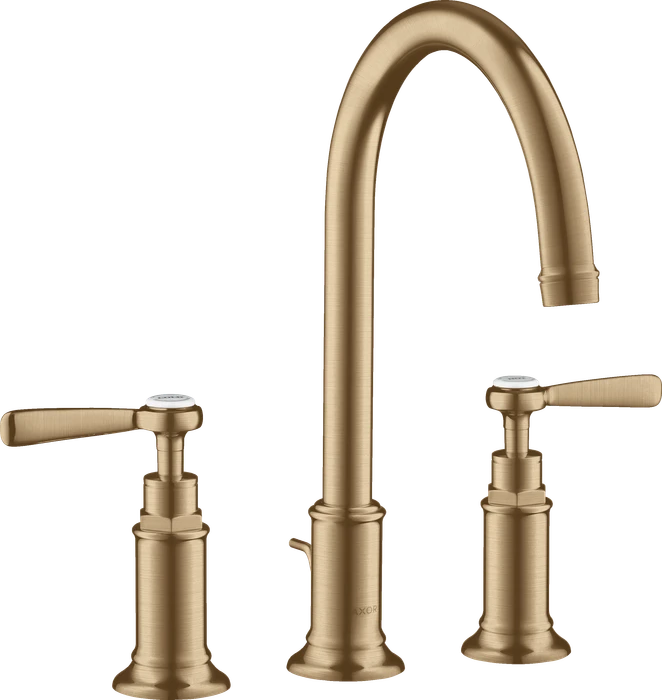 Hansgrohe Axor Montreux 3-Loch Waschtischarmatur 180 mit Hebelgriffen und Zugstangen-Ablaufgarnitur brushed bronze