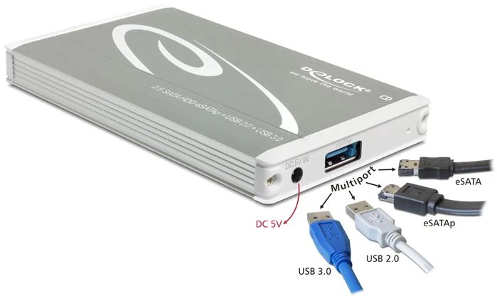 DeLOCK externes 2.5"-Gehäuse, USB 3.0 Micro-B/eSATAp