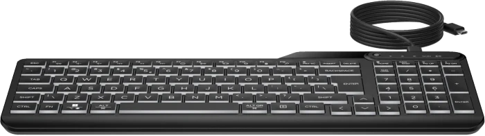 HP 400 Backlit Wired Keyboard, Jet Black, LEDs weiß, USB, DE
