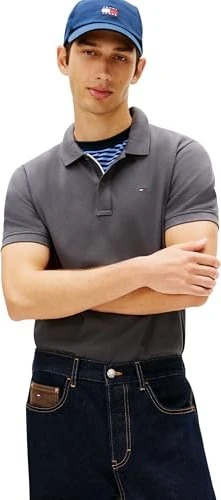 Tommy Hilfiger Tommy Flag Slim Fit Piqué Poloshirt kurzarm washed black (Herren)