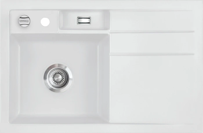 systemceram Bela 78 Einbau Becken links mit Ablauffernbedienung satin