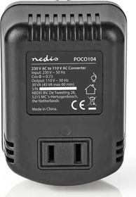 Nedis Umrichter 230V-110V, ungeerdete USA Buchse auf Schutzkontakt Stecker, 45W, schwarz