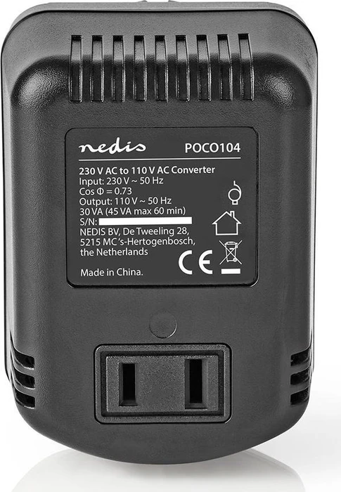 Nedis Umrichter 230V-110V, ungeerdete USA Buchse auf Schutzkontakt Stecker, 45W, schwarz