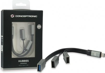 Conceptronic HUBBIES grau USB-Hub, 1x USB-A 3.0, 2x USB-A 2.0, USB-C 3.0 [Stecker]
