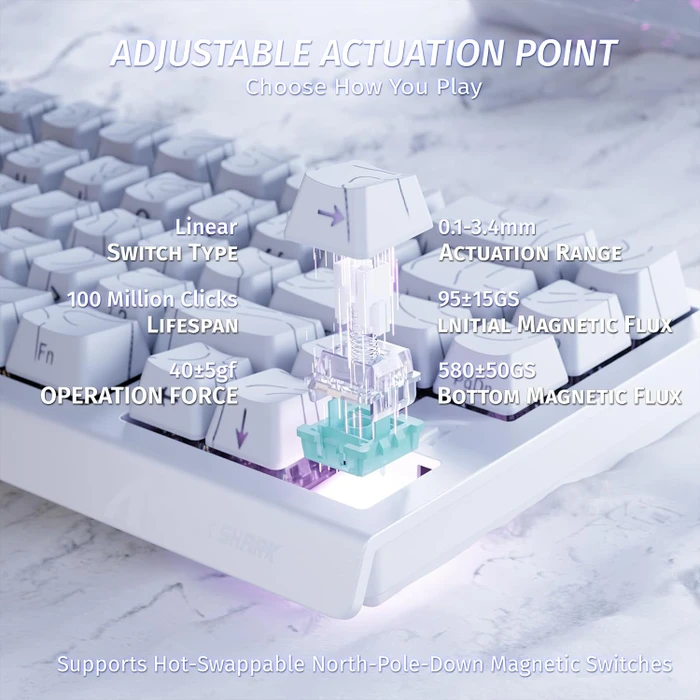 Attack Shark X68 HE Rapid Trigger Keyboard, weiß mit Kontur, LEDs RGB, Outemu White Jade Magnetic, USB, US