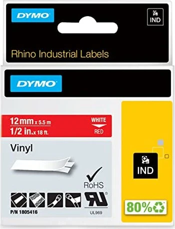 Dymo ID1 Industrial Rhino Pro Beschriftungsband, 12mm, weiß/rot