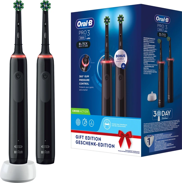 Oral-B Pro 3 3900 schwarz/schwarz + 2. Handstück + 2 Aufsteckbürsten