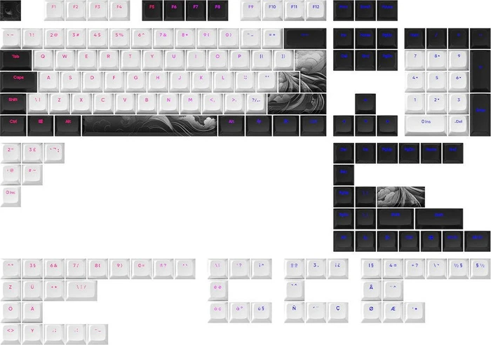 Dark Project Ink Multilingual Keycaps, Kunststoff (PBT) Double-Shot, CSA-Profil, weiß/schwarz, 177 Tasten, ANSI & ISO