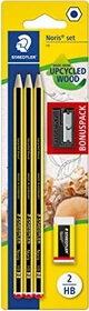 Staedtler Noris 120 Bleistift HB graphit, schwarz/gelb, Radierer, Anspitzer, 3er-Pack