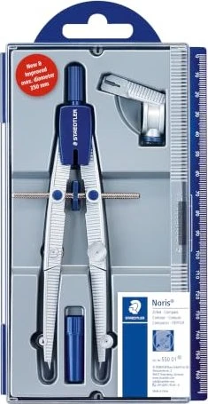 Staedtler Noris Club 550 Schulzirkel Metall mit Mittelrad, Universaladapter, silber/blau, Klappdeckeletui