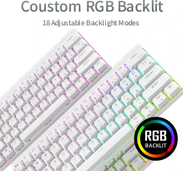 RK Royal Kludge RK61 60% Wireless, weiß, LEDs RGB, hot-swap, RK BLUE, USB/Bluetooth, US