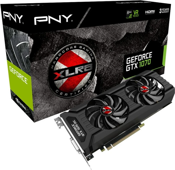 PNY GeForce GTX 1070 XLR8 OC Gaming Dual Fan, 8GB GDDR5, DVI, HDMI, 3x DP