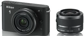 Nikon 1 J1 schwarz mit Objektiv 1 NIKKOR 10-30mm 3.5-5.6 VR und 1 NIKKOR 10mm 2.8