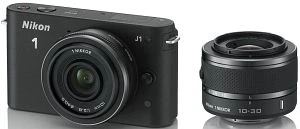 Nikon 1 J1 schwarz mit Objektiv 1 NIKKOR 10-30mm 3.5-5.6 VR und 1 NIKKOR 10mm 2.8