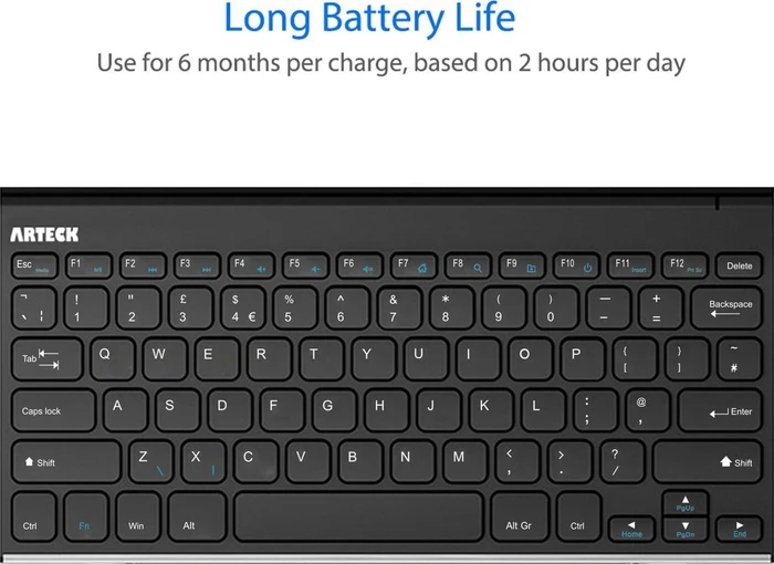 Arteck 2.4G Wireless Keyboard Stainless Steel Ultra Slim, EN