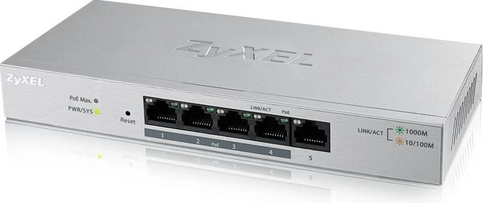 Zyxel GS1200 Desktop Gigabit Smart Switch, 5x RJ-45, 60W PoE+