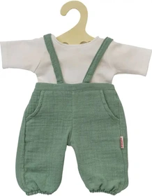 Heless Musselin-Puppen-Latzhose aus 100% Bio-Baumwolle salbeigrün mit weißem T-Shirt 35-45cm