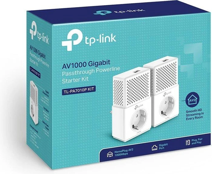 TP-Link Powerline AV1000 Passthrough Starter Kit, HomePlug AV2, RJ-45, 2er-Pack