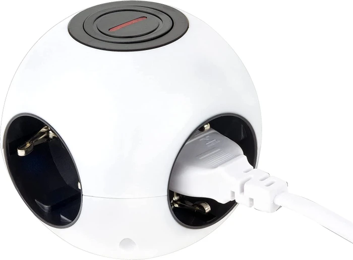 REV Ritter PowerGlobe Steckdosenwürfel mit Schalter, 4-fach, 1.4m, schwarz/weiß