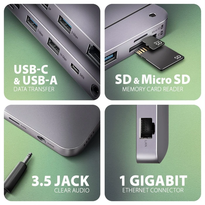 Axagon 12in1 Combo Hub, Dual-Slot-Cardreader, USB-C 3.1 [Buchse]
