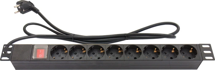 Good Connections 19" Steckdosenleiste schwarz mit Schalter 8-fach, 1HE, 8-fach, 250V, schwarz, 1.8m