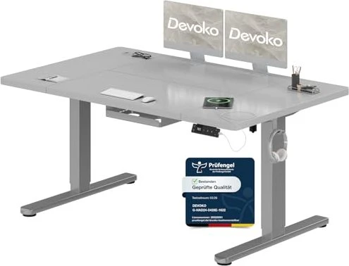 Devoko elektrisch höhenverstellbarer Sitz-Steh-Schreibtisch 140x80cm grau/grau