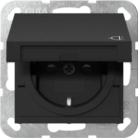 Gira SCHUKO-Steckdose 16 A 250 V~ mit Klappdeckel und erhöhtem Berührungsschutz (Safety Plus) Schraubklemmen schwarz matt