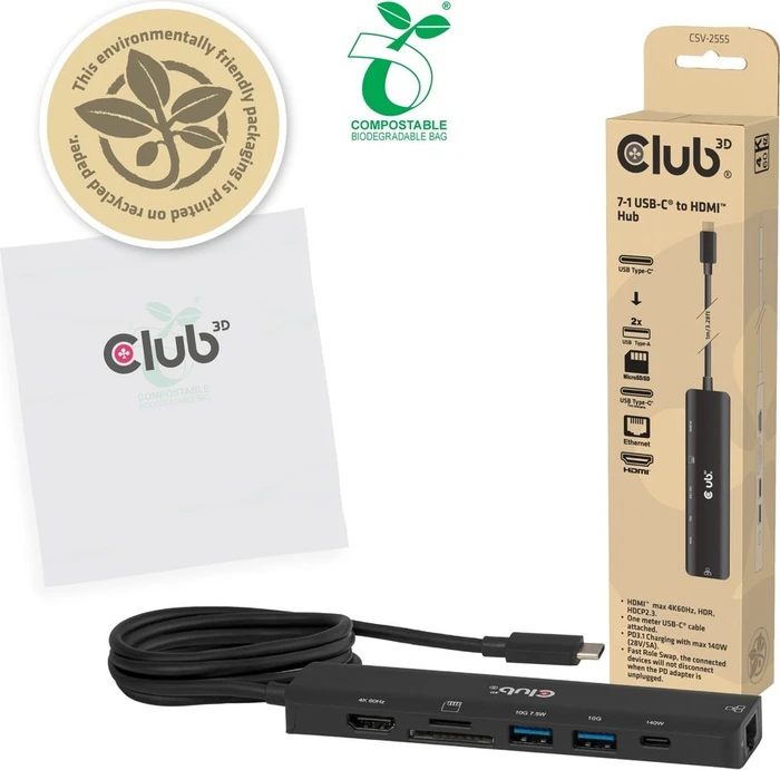 Club 3D 7-in-1 USB Typ-C Hub 140W, USB-C 3.1 [Stecker]