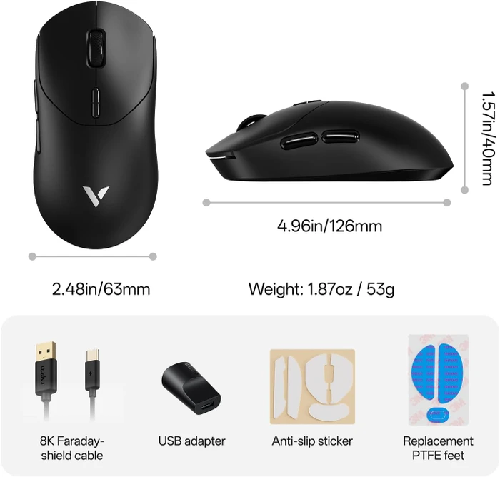 Rapoo VT2 Gen-2 8K Wireless Gaming Mouse schwarz, USB
