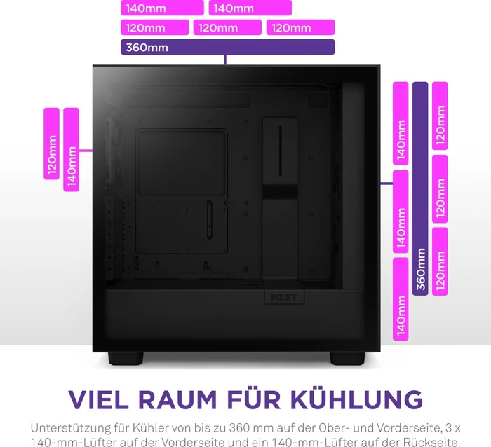 NZXT H7 Flow RGB Black, schwarz, Glasfenster