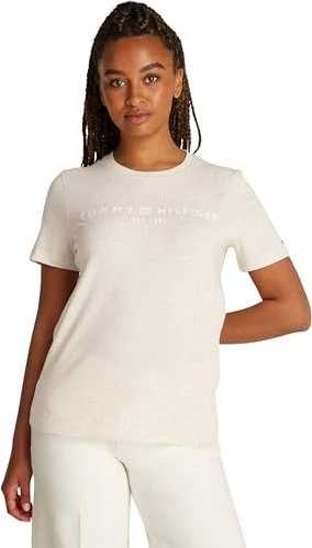 Tommy Hilfiger Roundneck Logo T-Shirt kurzarm oatmilk heather (Damen)