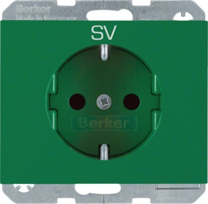 Berker K.5 Steckdose SCHUKO mit Aufdruck "SV", grün glänzend