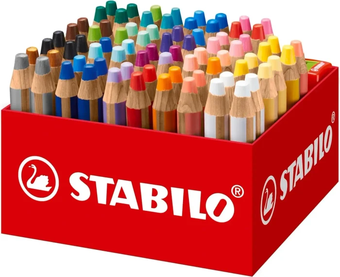 STABILO Woody 3in1 mit 4 Anspitzern Wachsmalstift sortiert, Display, 76er-Pack
