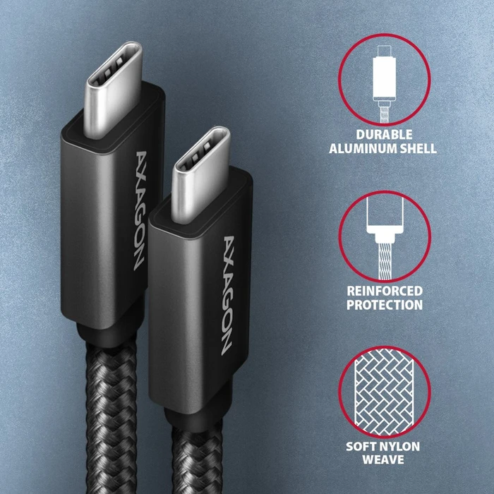 Axagon USB-C Kabel, USB 3.2 Gen2x2, 20Gb/s, 4K60Hz, 100W PD, USB-C [Stecker] auf USB-C [Stecker], 2m