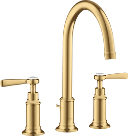Hansgrohe Axor Montreux 3-Loch Waschtischarmatur 180 mit Hebelgriffen und Zugstangen-Ablaufgarnitur brushed gold optic