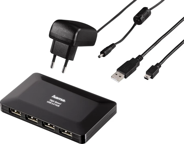 Hama USB-Hub, 4x USB-A 2.0, USB 2.0 Mini-B [Buchse]