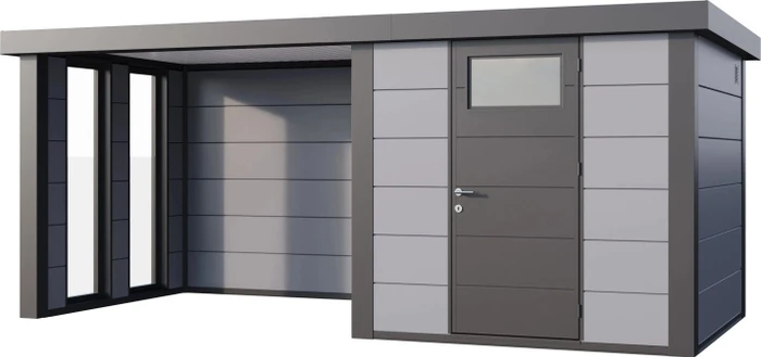 Telluria Classico 2424 Gerätehaus inkl. Anbau 2.84m links hellgrau