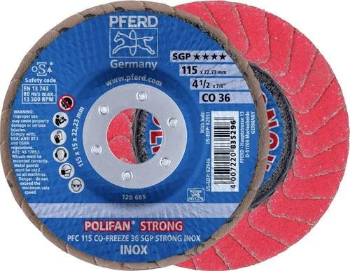 Pferd PFC 115 CO-FREEZE 36 SGP STRONG INOX POLIFAN Fächerschleifscheibe K36, 115x22.23mm, 10 Stück