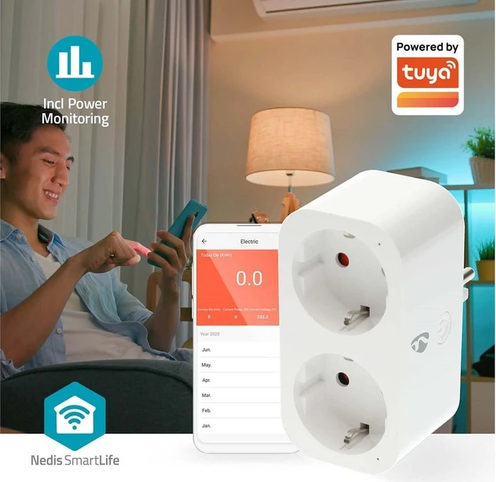 Nedis Smart Stecker 2-fach, 3680W, Typ F, Smart-Steckdosenleiste