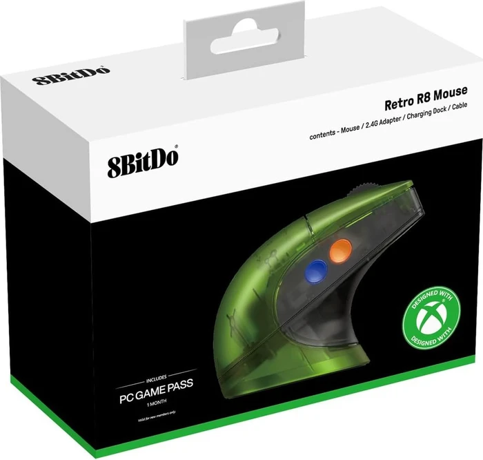 8BitDo Retro R8 Mouse mit Ladestation, Xbox Edition, grün/schwarz, USB/Bluetooth
