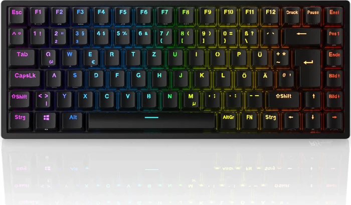 RK Royal Kludge RK84 75% Wireless, schwarz, LEDs RGB, hot-swap, RK BROWN, USB/Bluetooth, DE