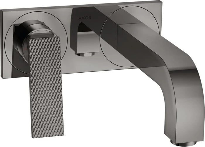 Hansgrohe Axor Citterio 2-Loch Waschbeckenarmatur mit Hebelgriffen Platte und Rautenschliff 220mm polished black chrome
