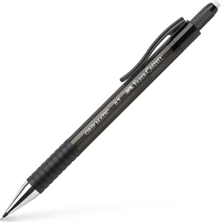 Faber-Castell Grip Matic 1377 Druckbleistift 0.7mm graphit, schwarz transparent, Radierer
