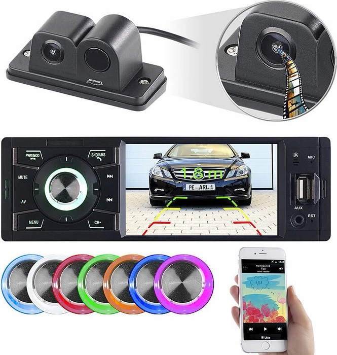 Creasono MP3-Autoradio mit TFT-Farbdisplay und Farb-Rückfahrkamera