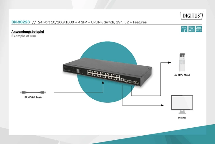 Digitus DN-80 Rackmount Gigabit Managed Switch, 24x RJ-45, 4x SFP+