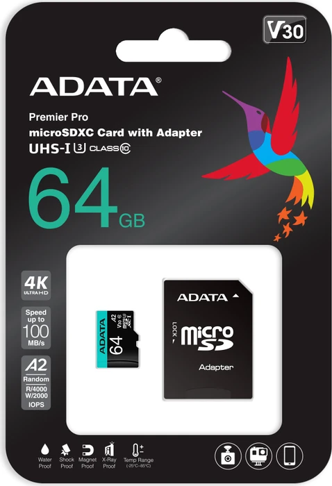 ADATA Premier Pro R100/W80 64GB Kit, UHS-I U3, A2, Class 10