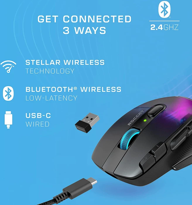 Roccat Kone XP Air mit Ladestation, Ash Black, USB/Bluetooth